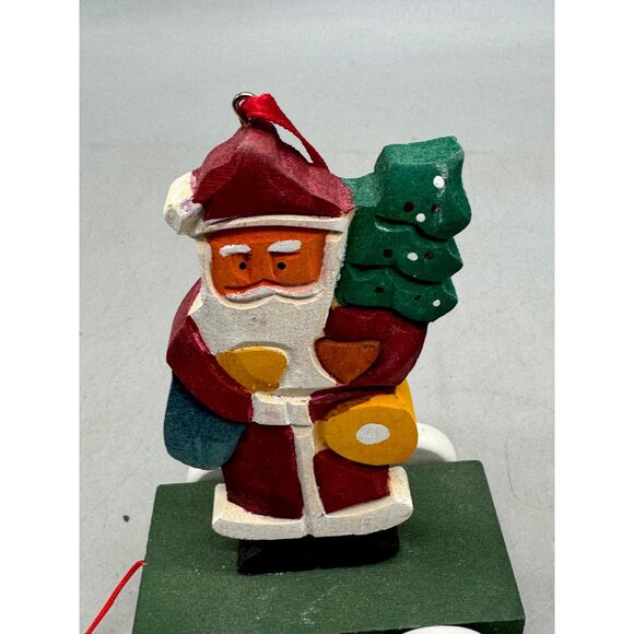 Belsnikel Santa Pull Toy Ornament wood carved wagon Christmas tree green READ - Picture 3 of 7